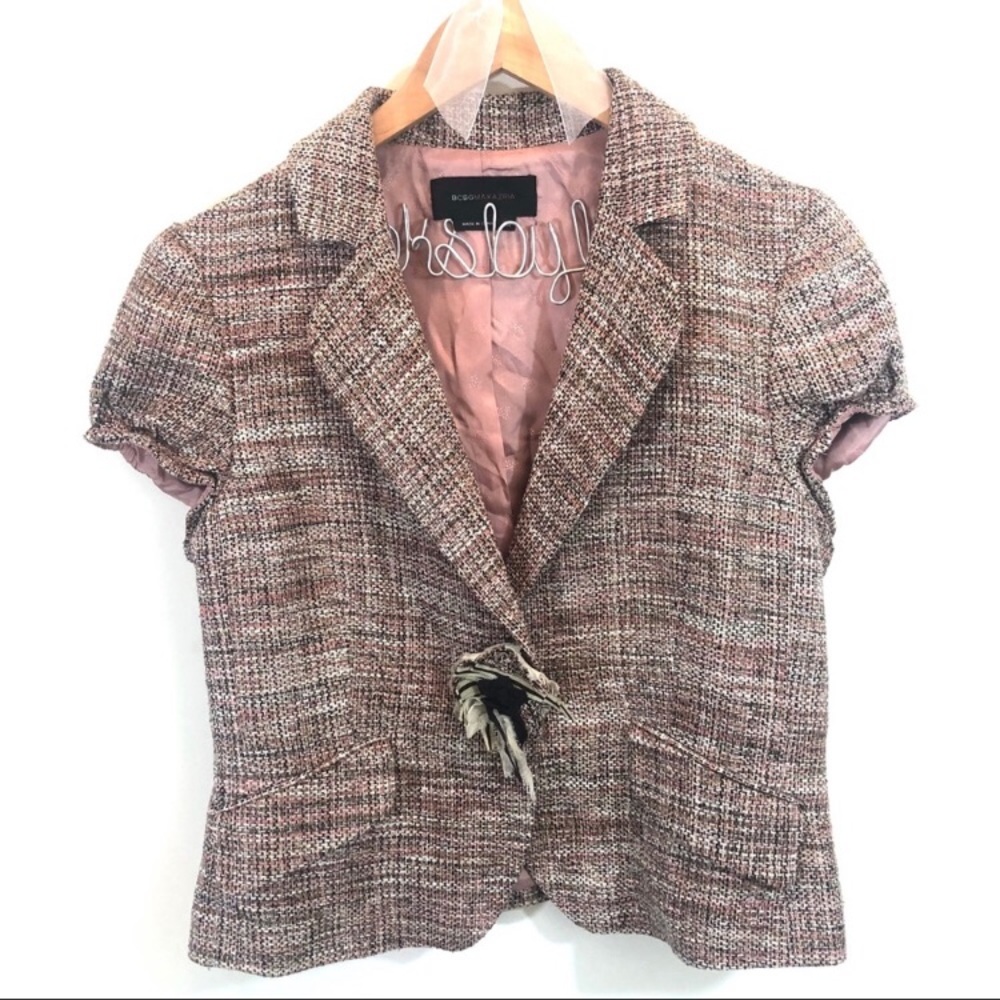 BCBGMaxAzria Silk Tweed Cap Sleeve Blazer medium